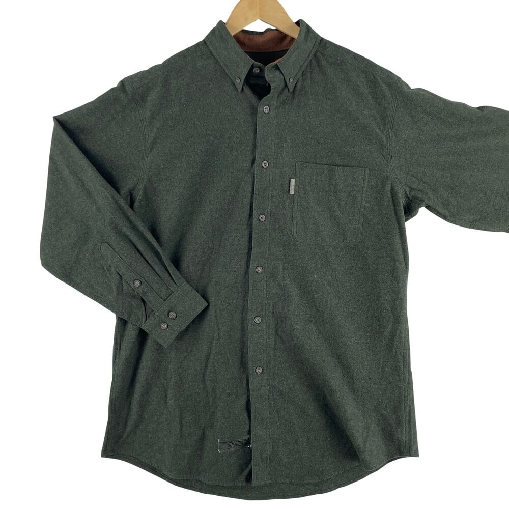 Woolrich Mens Chamois Shirt SZ L Olive Heather Button Down Flannel 6433